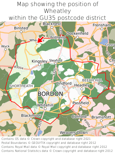 Map showing location of Wheatley within GU35
