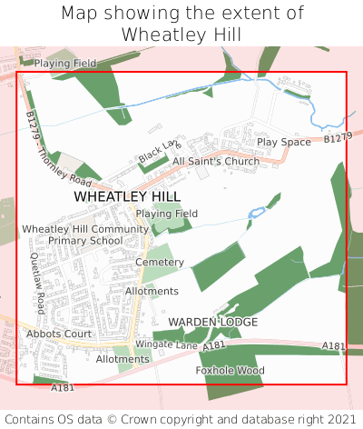 Map showing extent of Wheatley Hill as bounding box