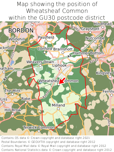 Map showing location of Wheatsheaf Common within GU30