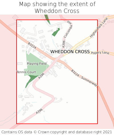 Map showing extent of Wheddon Cross as bounding box