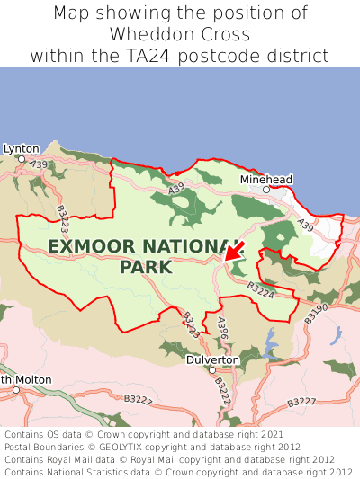 Map showing location of Wheddon Cross within TA24