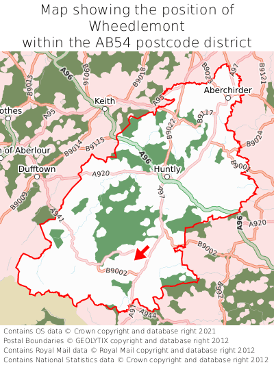 Map showing location of Wheedlemont within AB54