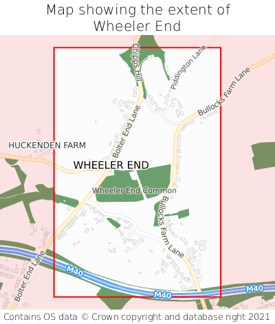 Map showing extent of Wheeler End as bounding box