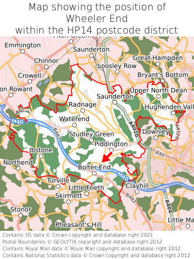 Map showing location of Wheeler End within HP14