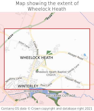 Map showing extent of Wheelock Heath as bounding box