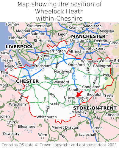 Map showing location of Wheelock Heath within Cheshire