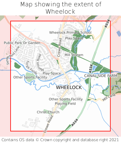 Map showing extent of Wheelock as bounding box