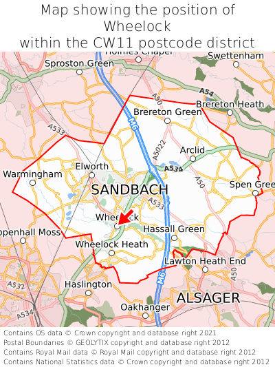 Map showing location of Wheelock within CW11