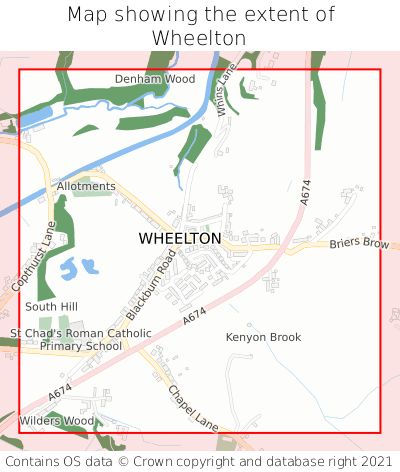 Map showing extent of Wheelton as bounding box
