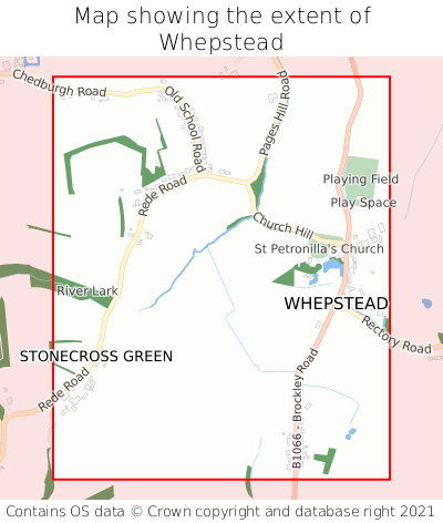 Map showing extent of Whepstead as bounding box