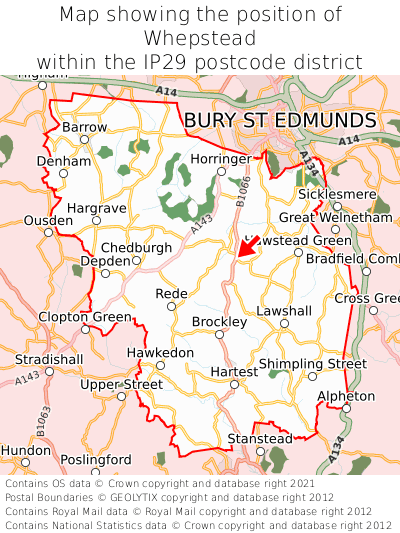 Map showing location of Whepstead within IP29