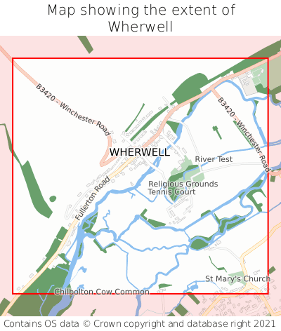 Map showing extent of Wherwell as bounding box