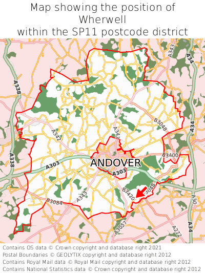 Map showing location of Wherwell within SP11