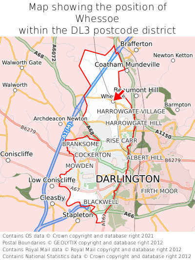 Map showing location of Whessoe within DL3