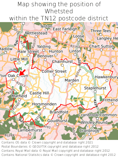 Map showing location of Whetsted within TN12