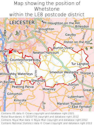 Map showing location of Whetstone within LE8