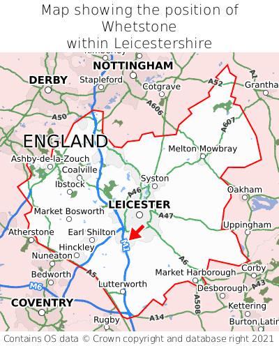 Map showing location of Whetstone within Leicestershire