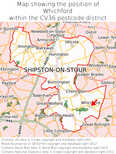 Map showing location of Whichford within CV36