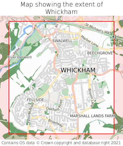 Map showing extent of Whickham as bounding box