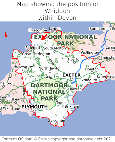 Map showing location of Whiddon within Devon