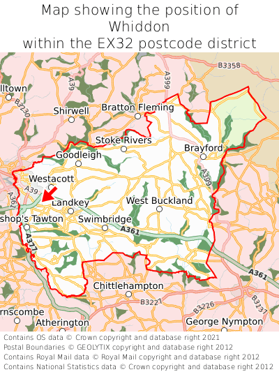 Map showing location of Whiddon within EX32