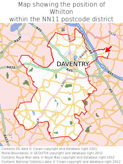 Map showing location of Whilton within NN11