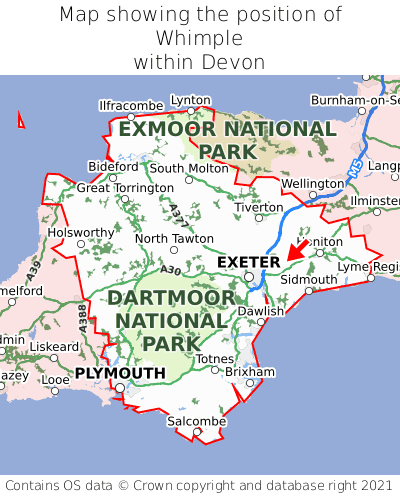 Map showing location of Whimple within Devon