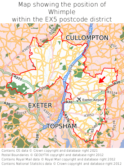 Map showing location of Whimple within EX5