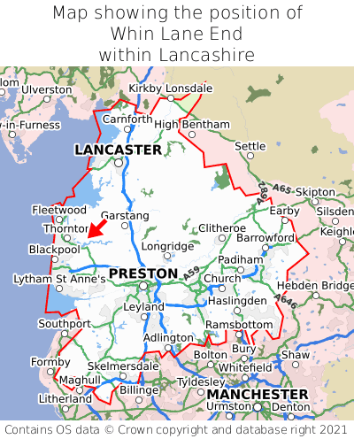 Map showing location of Whin Lane End within Lancashire