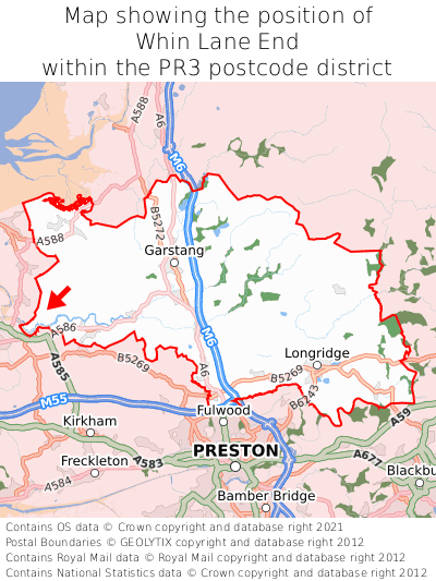 Map showing location of Whin Lane End within PR3
