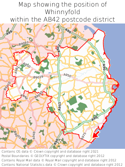 Map showing location of Whinnyfold within AB42