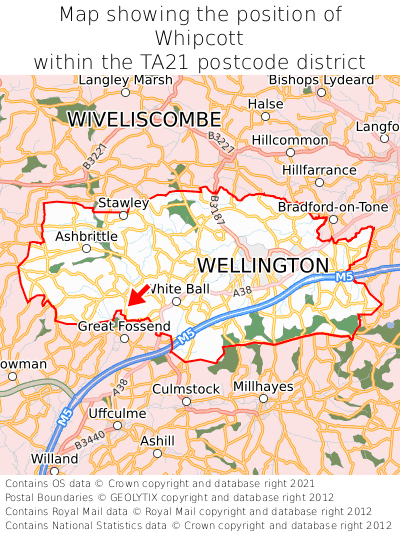 Map showing location of Whipcott within TA21