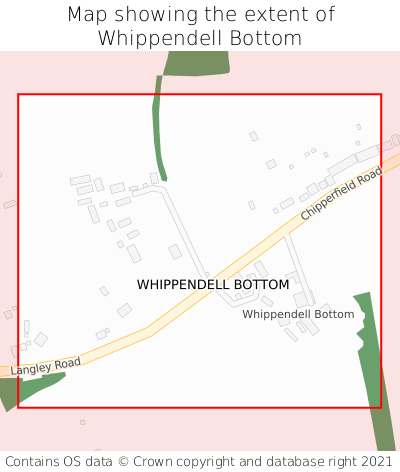 Map showing extent of Whippendell Bottom as bounding box