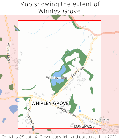 Map showing extent of Whirley Grove as bounding box