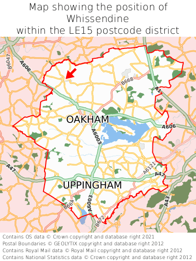 Map showing location of Whissendine within LE15