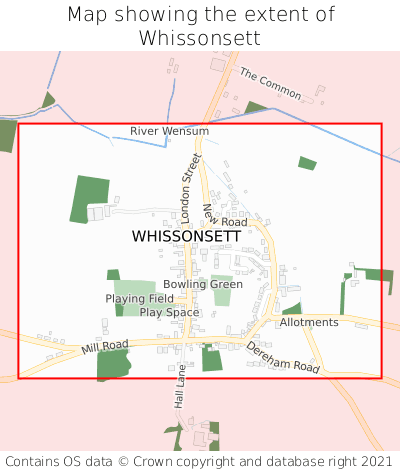 Map showing extent of Whissonsett as bounding box