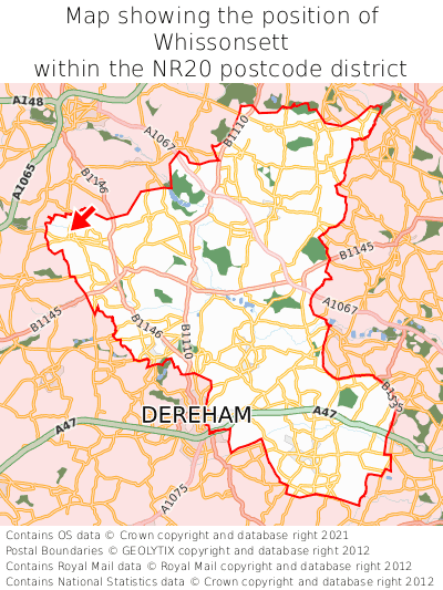 Map showing location of Whissonsett within NR20