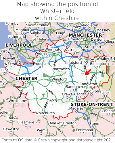 Map showing location of Whisterfield within Cheshire