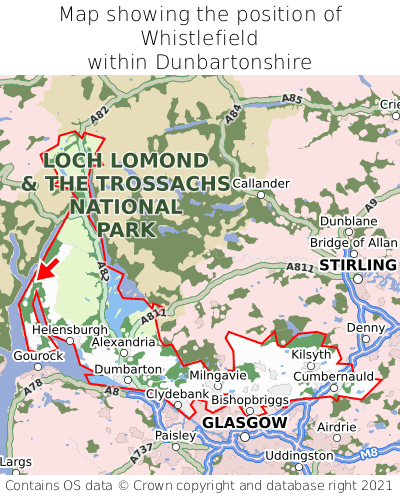 Map showing location of Whistlefield within Dunbartonshire