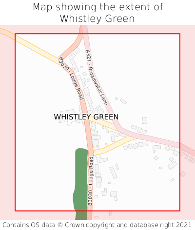 Map showing extent of Whistley Green as bounding box