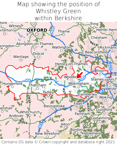 Map showing location of Whistley Green within Berkshire
