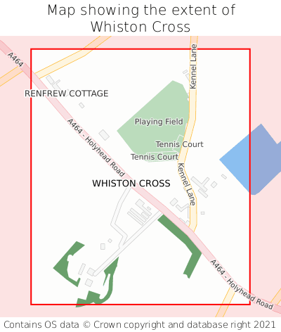 Map showing extent of Whiston Cross as bounding box