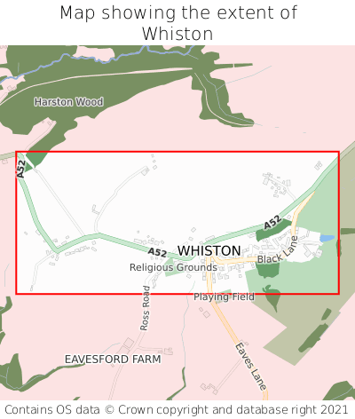 Map showing extent of Whiston as bounding box
