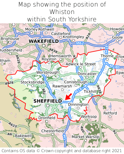 Map showing location of Whiston within South Yorkshire