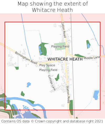 Map showing extent of Whitacre Heath as bounding box