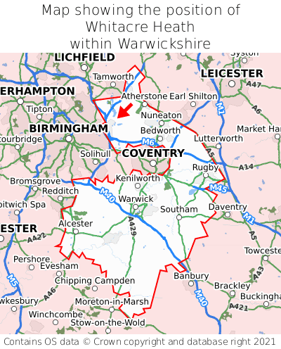 Map showing location of Whitacre Heath within Warwickshire