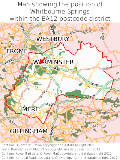 Map showing location of Whitbourne Springs within BA12