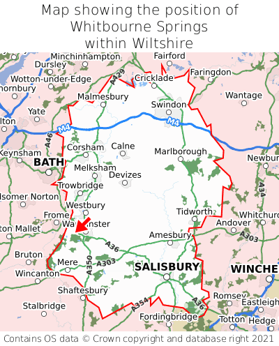 Map showing location of Whitbourne Springs within Wiltshire