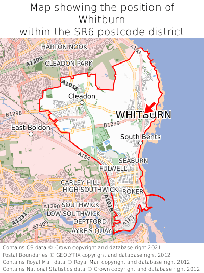 Map showing location of Whitburn within SR6