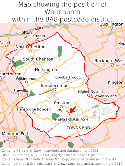 Map showing location of Whitchurch within BA8